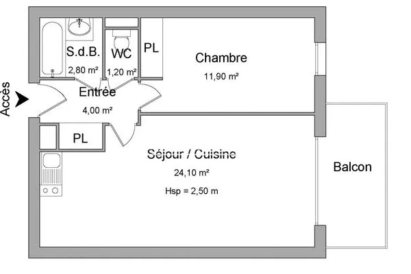 Appartement 2 pièces 44 m²