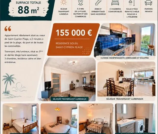 Appartement 3 chambres proche port et plage