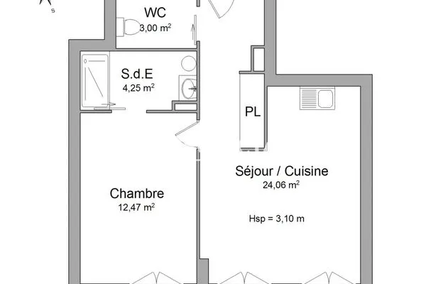 Appartement 2 pièces 44 m²