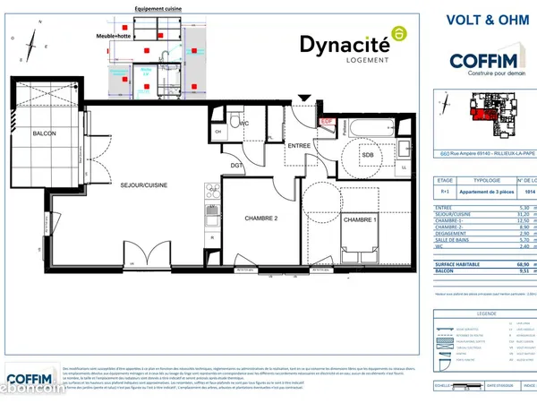 Appartement 3 pièces 68 m²