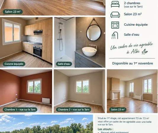 À louer - Appartement T3 de 73 m² avec vue sur le Tarn - Albi