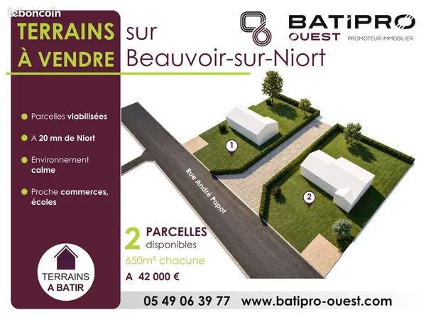 TERRAINS À BÂTIR - 650 m² - BEAUVOIR-SUR-NIORT
