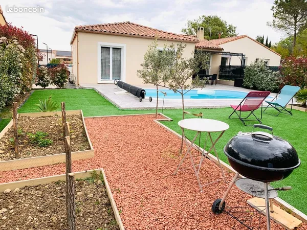 Maison Plain Pied 100m2, 4 pièces, Piscine, Grand garage