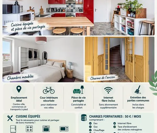 Chambre meublée en colocation (3 chambres) - 450 CC - Boulevard Michel Cointat à Fougères