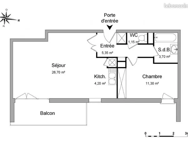 T2 en location meublée 52m² avec balcon