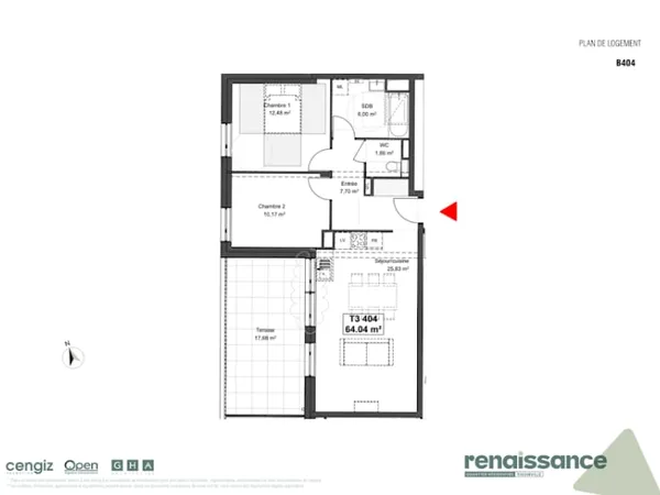 Appartement 3 pièces 64 m²