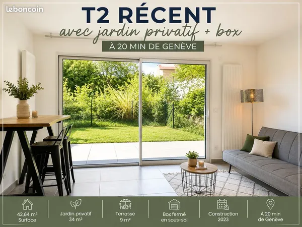 T2 récent avec jardin privatif & box - 25 min de Genève