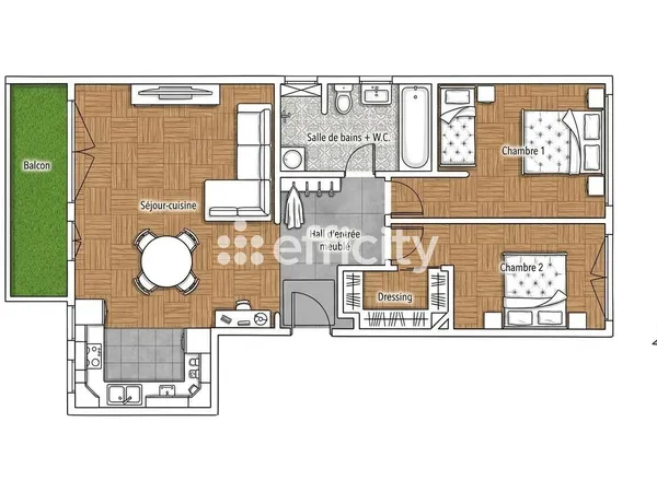 Appartement 3 pièces 61 m²