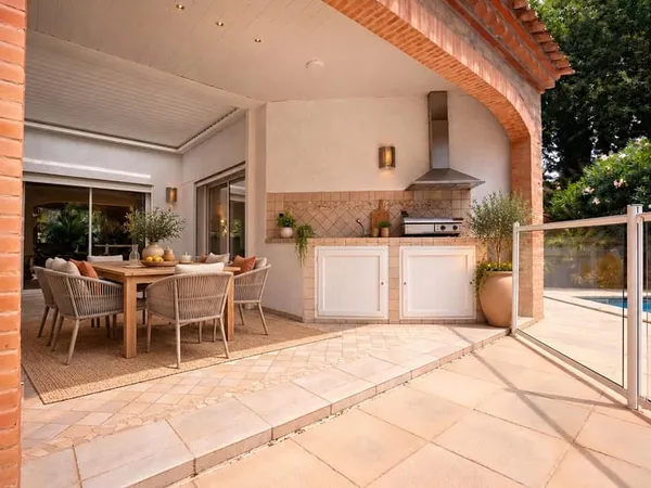 Villa de caractère aux accents méditerranéens et jardin avec piscine