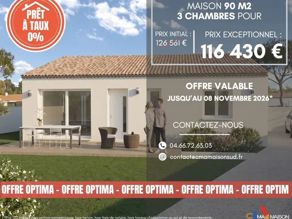 Projet de construction d'une maison 90 m² avec terrain à POUSSAN (34)