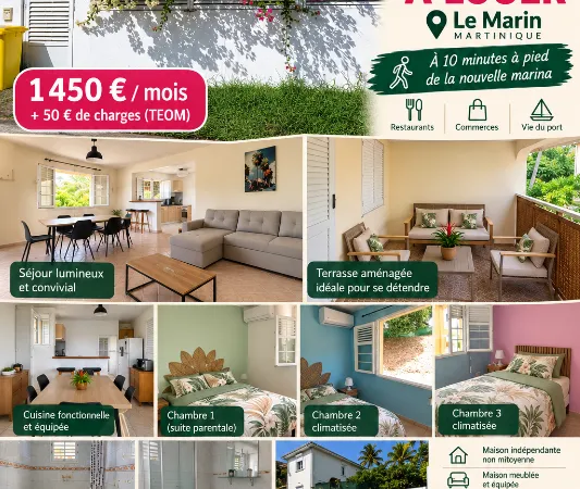 Maison meublée 3 chambres avec terrasse – Le Marin, proche nouvelle marina