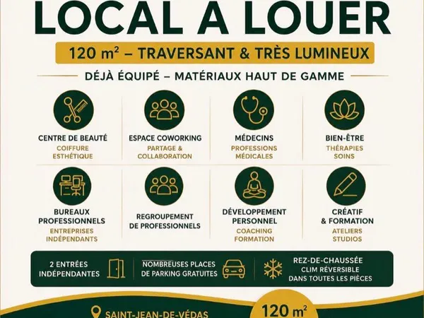 Local 120 m2 , très lumineux , double entrée
