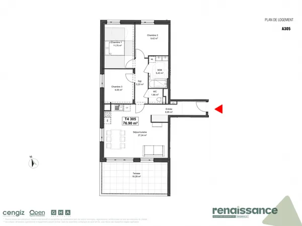 Appartement 4 pièces 77 m²