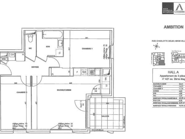 Appartement 3 pièces 65 m²