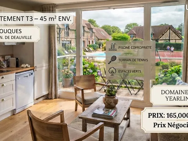 T3 à Touques à 5 min de Deauville, lumineux avec piscine, tennis et parking - Idéal pied-à-terre ou 