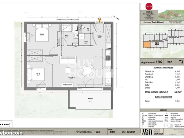Appartement 3 pièces 60 m²
