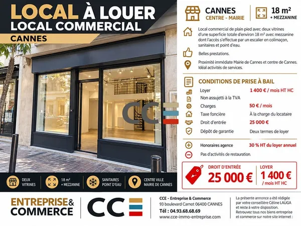 Locaux commerciaux - 18 m2 - Cannes