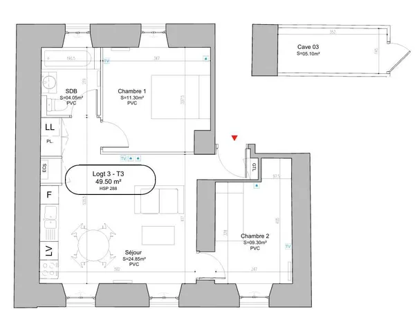 Appartement 3 pièces 49 m²