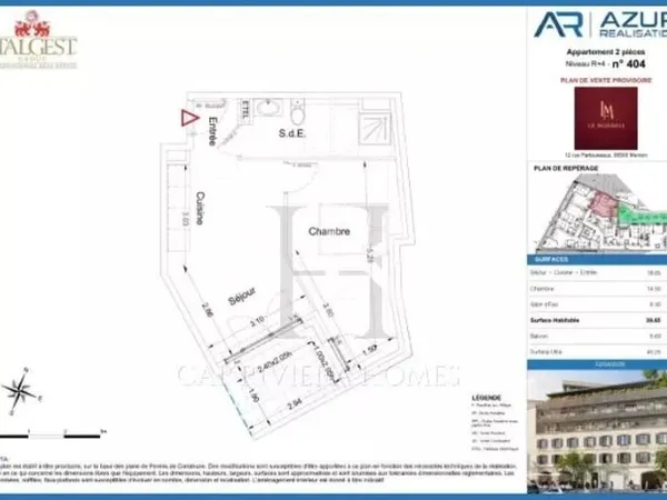 Nouveau projet Le Mondial, appartement deux pièces de 39,65 m2, au quatrième étage, en position cent