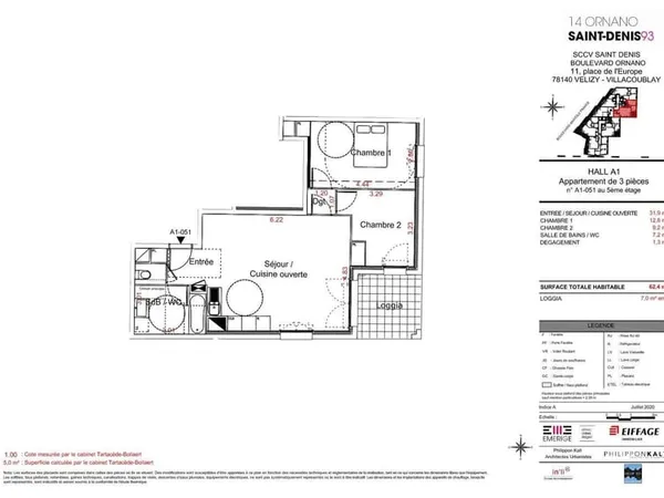 Appartement 3 pièces 62 m²