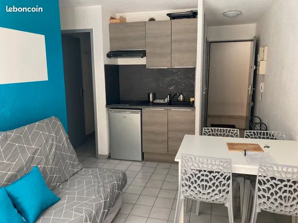 Location à l'année T2 meublé climatisé avec terrasse de 10m² piscine et parking privé