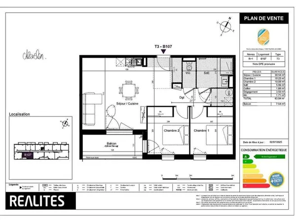 Appartement 3 pièces 63 m²