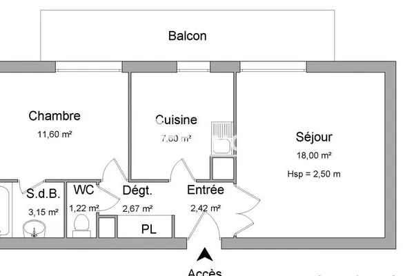 Appartement 2 pièces 46 m²