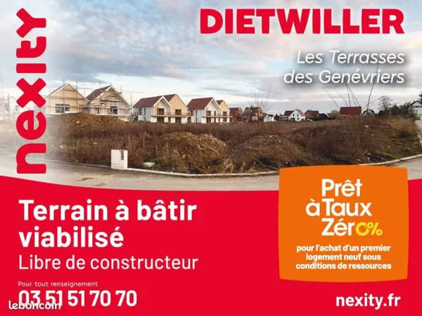 Terrain constructible à Dietwiller, de 857.53 m2, près de Mulhouse et de Bâle