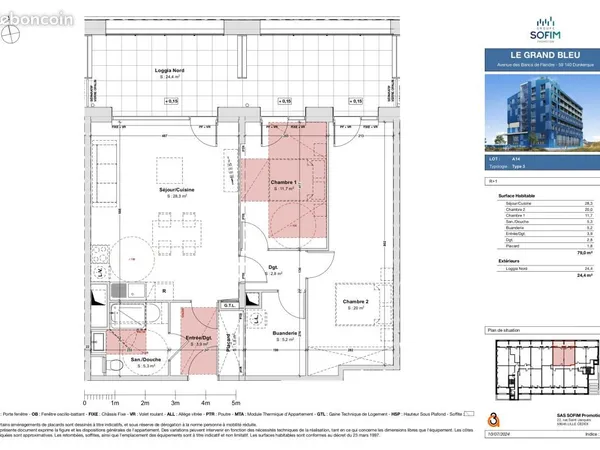 Appartement 3 pièces 79 m²