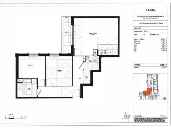 Appartement 3 pièces 65 m²