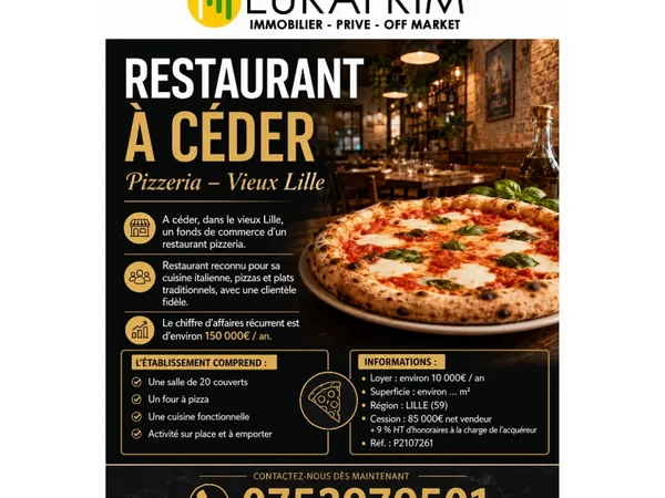 RESTAURANT PIZZERIA à CEDER dans le VIEUX LILLE (59)