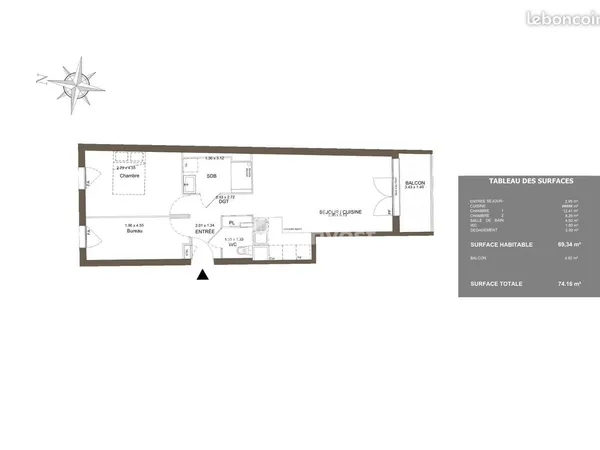 Appartement 3 pièces 56 m²