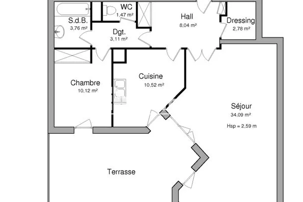 Appartement 2 pièces 74 m²