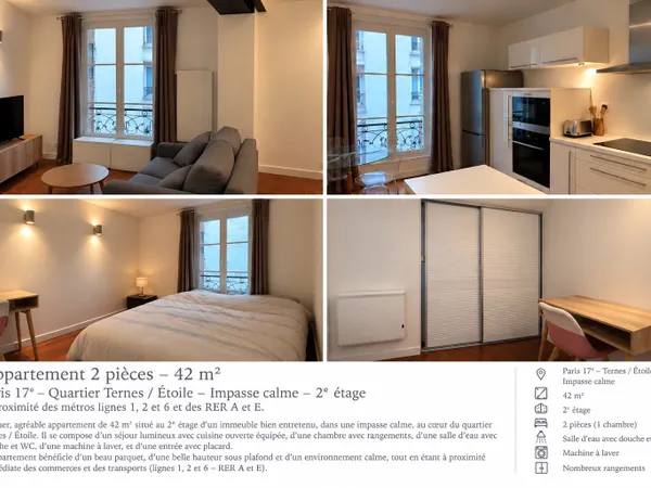 Loue T2 meublé 42m2 Ternes/Etoile