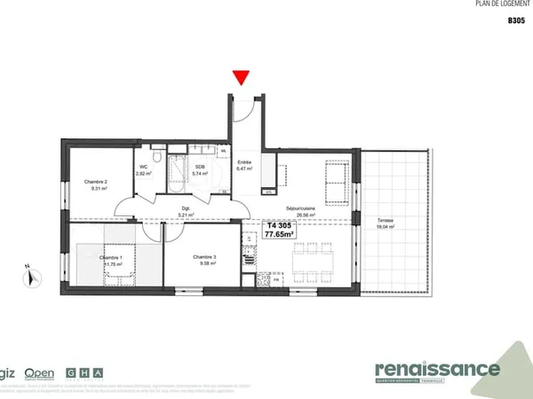 Résidence RENAISSANCE Appartement F4 neuf Lot B305