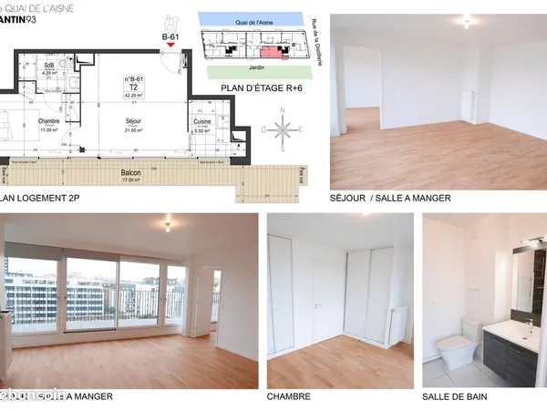 • APPARTEMENT 2P Exceptionnel 42,20 m² + TERRASSE DE 17,50 m² - PANTIN