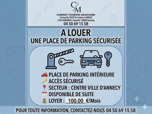 A LOUER  Place de parking sécurisée en intérieur  Centre-ville d'Annecy