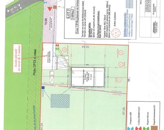 Terrain constructible avec permis de construire accepté à LA BREDE