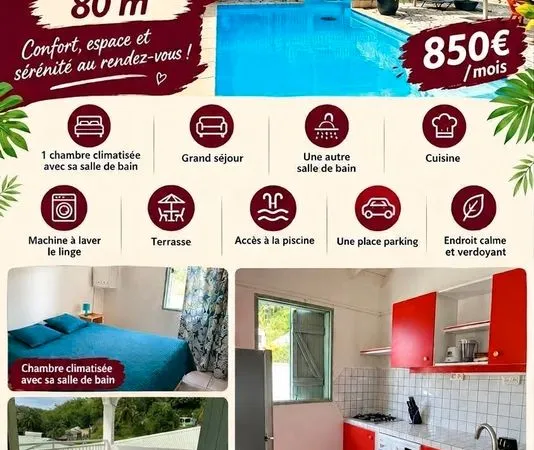Superbe F2 de 80 m² avec Piscine au Gosier