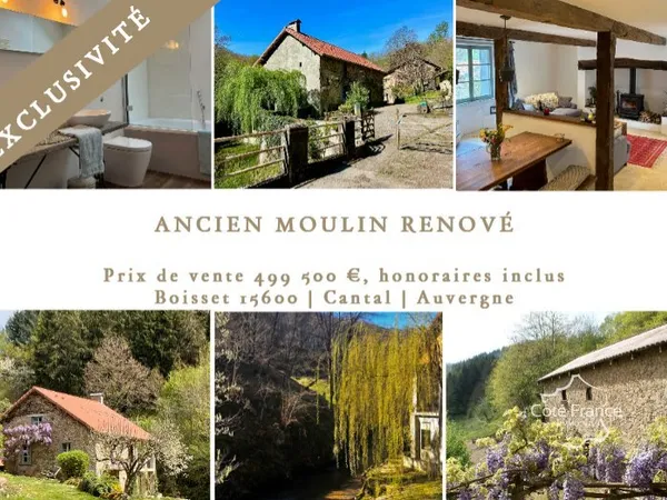 Ancien moulin renové avec grange et terrain à Boisset 15600
