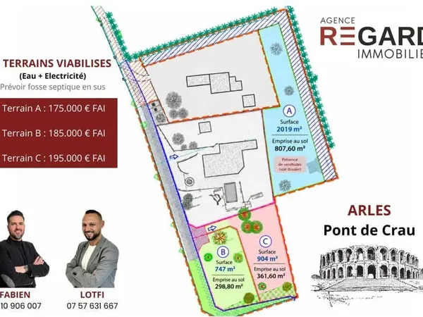 ARLES-PT-DE-CRAU - 3 TERRAINS VIABILISÉS - DE 747 À 2 019 M²