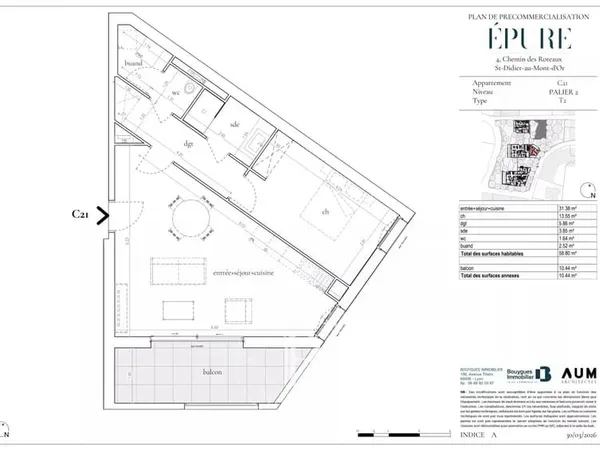 Saint Didier au Mont d'Or - Appartement de 58,80 m² - 1 chambre - Balcon de 10,44 m² - Garage en sou