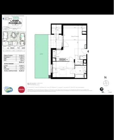 T2 récent de 50 m² avec beau jardin privatif & terrasse