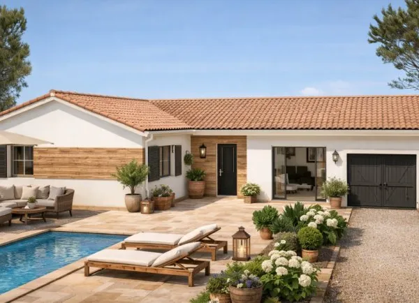 Maison traditionnelle en L de 95 m² avec terr...