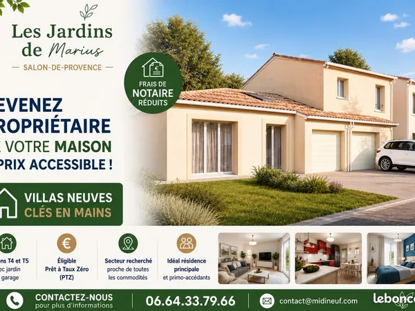 Villa neuve T4 (3 chambres) + jardin & garage