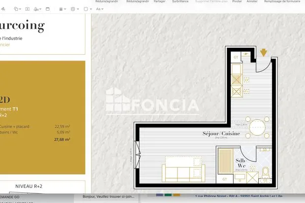 Studio 1 pièce 28 m²