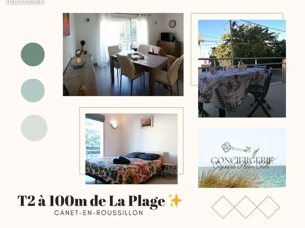 Location bail mobilité 3 à 6 mois - L'hippocampe-T2 avec terrasse-100m de la plage