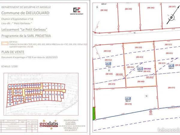 Terrain 418 m² DIEULOUARD
