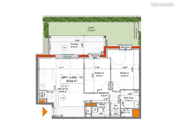 Appartement 3 pièces 61 m²