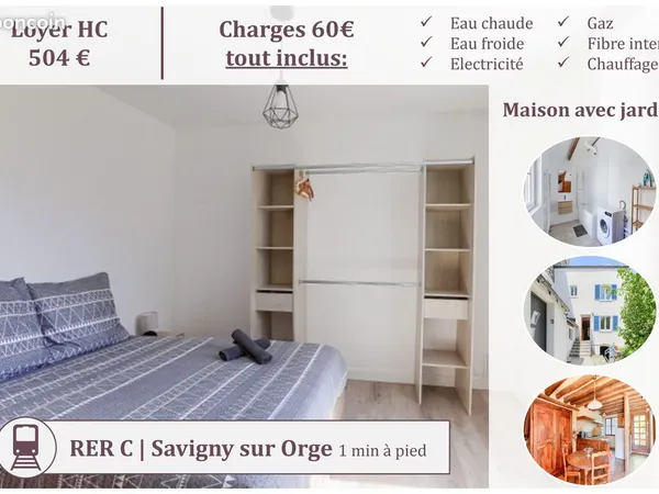 Chambre meublée 13m² dans maison avec jardin, Savigny proche gare